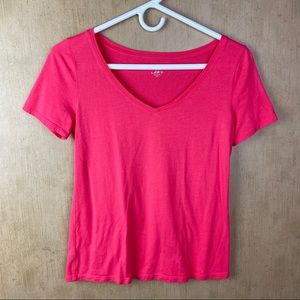 Ann Taylor Loft Pinky/Coral V-neck T-Shirt Size SP